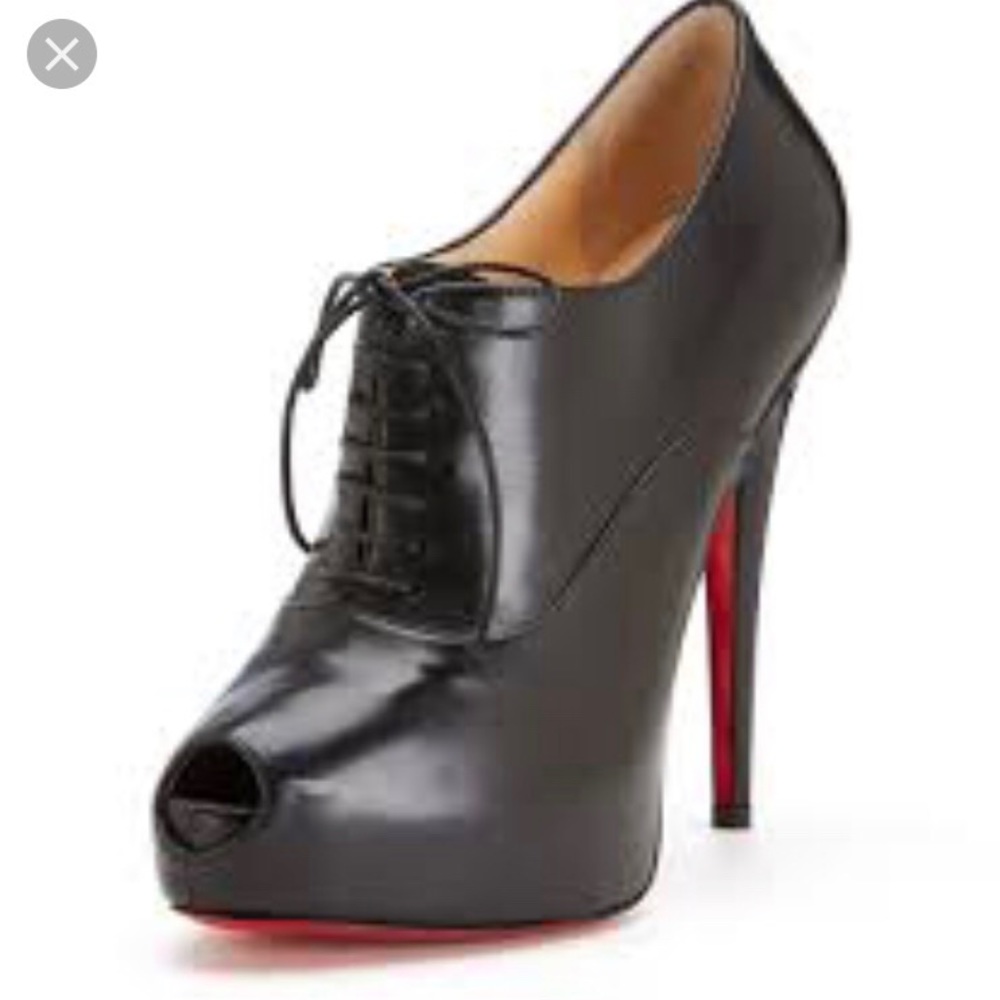 Louboutins lace up peep toe booties 36.5